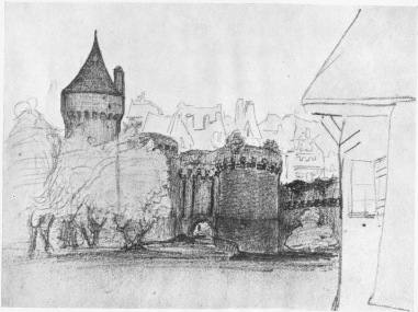 THE CHÂTEAU OF FOUGÈRES IN 1836. Unpublished drawing by Victor Hugo.