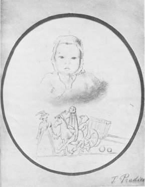 CLAIRE PRADIER AS A CHILD. From an unpublished drawing by Pradier.