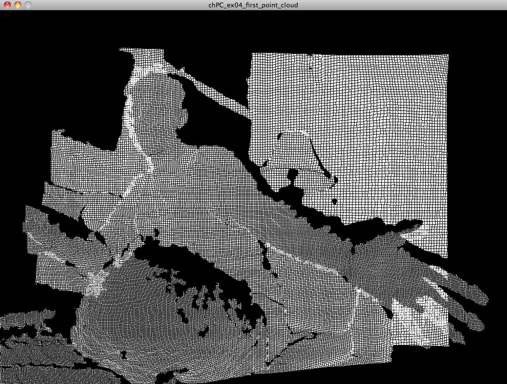 Our first point cloud drawn from the Kinect’s 3D data.