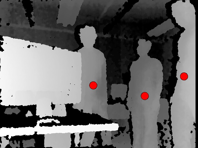 Tracking multiple simultaneous users without calibration by their center of mass. This technique is especially effective for installations and projects in public space.