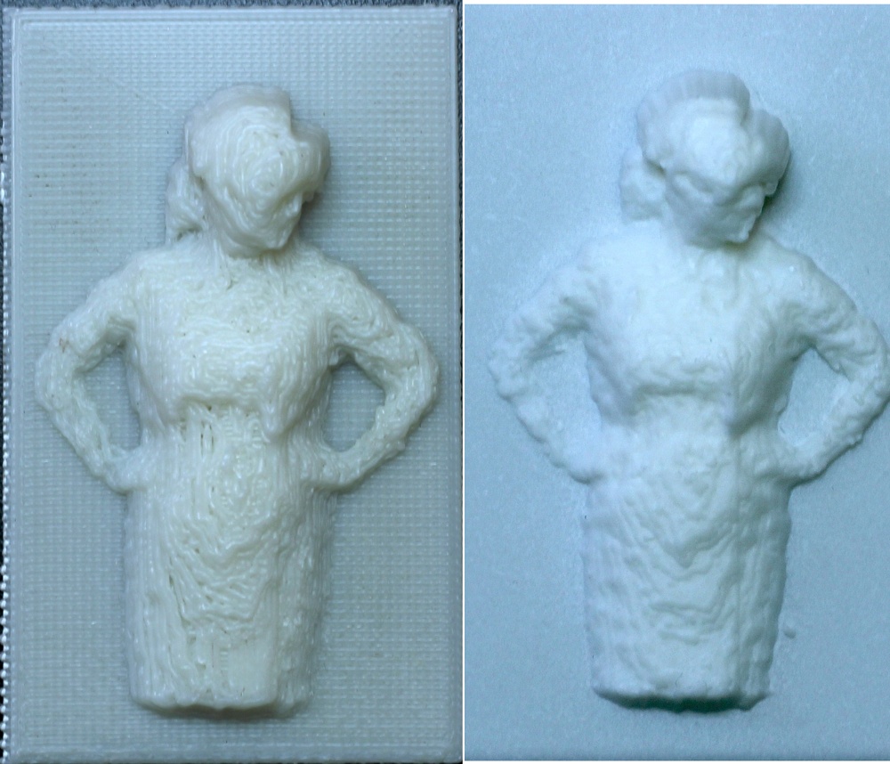 Another comparison of a MakerBot print (left) with a Shapeways print (right).