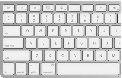 On the top row of aluminum Mac keyboards, the F-keys have dual functions. Ordinarily, tapping the F1 through F4 keys correspond to Screen Dimmer, Screen Brighter, Exposé, and Dashboard. Pressing the Fn key in the corner changes their personalities.