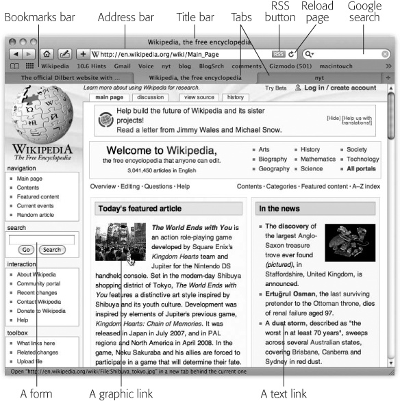 The Safari window offers tools and features that let you navigate the Web almost effortlessly. These toolbars and buttons are described in this chapter.