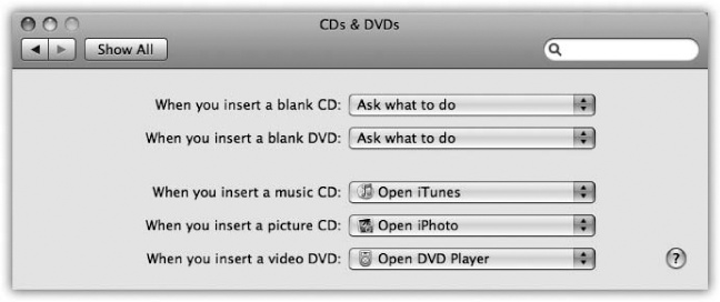 You can tell theMac exactly which program to launch when you insert each kind of disc, or tell it to do nothing at all.