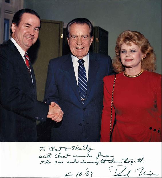 With Shelley and Richard Nixon, 1987. The inscription reads: “To Pat and Shelley, with best wishes from the one who brought them together.”  (Nydia Leiby)