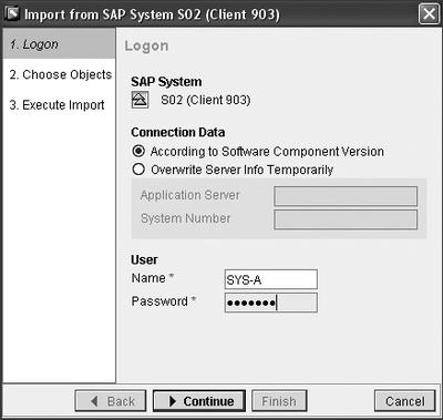 Figure 4.4 Import of RFC Interfaces — Login