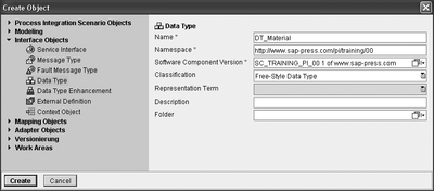 Figure 4.6 Dialog for Creating an Object in the Enterprise Services Repository