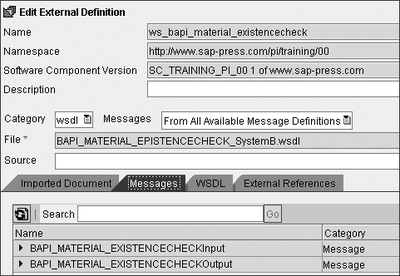 Figure 4.43 Importing the External Definition for the ABAP-Proxy-to-SOAP Exercise