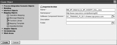 Figure 4.112 Creation of an Imported Archive for the Java Mapping in the Enterprise Services Repository