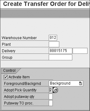 Figure 5.75 Creating a Transfer Order for Shipping