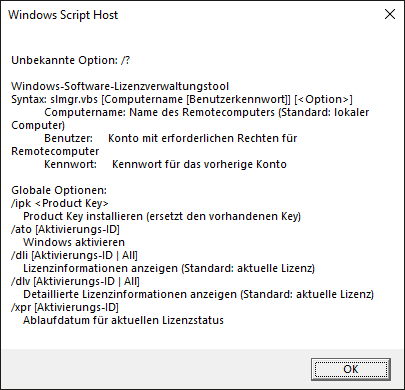 Die erste Hilfeseite zum Windows-Software-Lizenzverwaltungstool