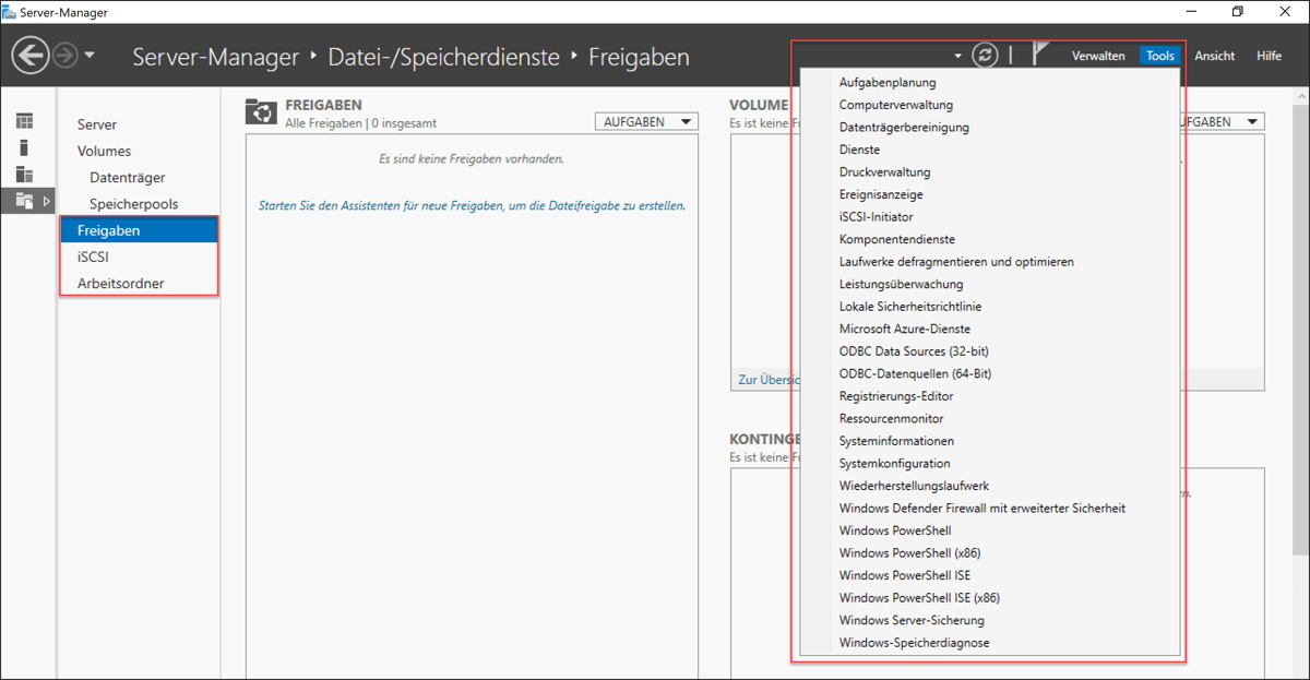 Server-Manager mit installierter Dateiserver-Rolle