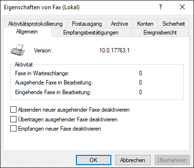 Konfigurationsmöglichkeiten der Faxdienste über die »Eigenschaften«-Seite