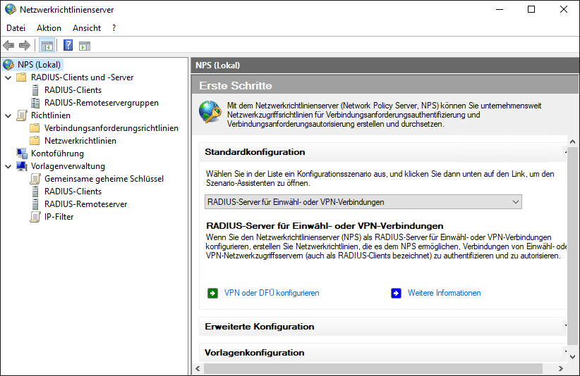Verwaltungskonsole für »Netzwerkrichtlinien- und Zugriffsdienste«