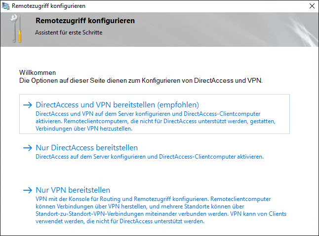 Assistent zum Einrichten des Remotezugriffs