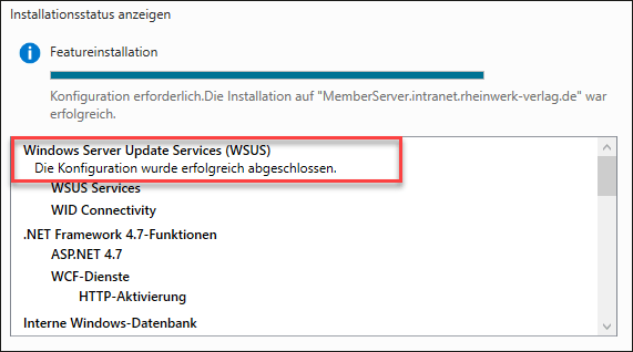 WSUS-Installation: Die Konfiguration wurde abgeschlossen.