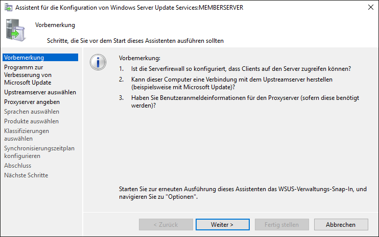WSUS-Konfigurationsassistent