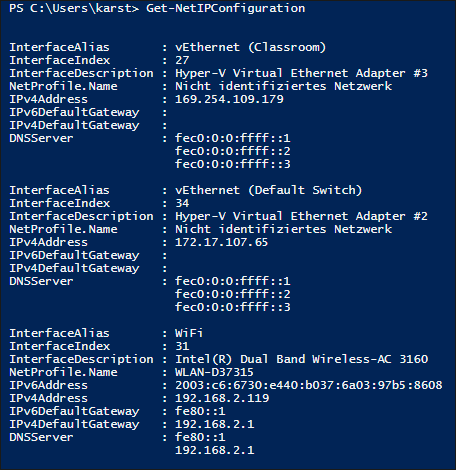 Das Cmdlet »Get-NetIPConfiguration«