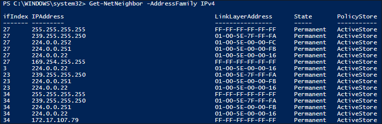 Das Cmdlet »Get-NetNeighbor -AddressFamily IPv4«