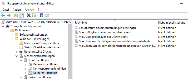 Konfigurationsmöglichkeit der Kerberos-Richtlinien