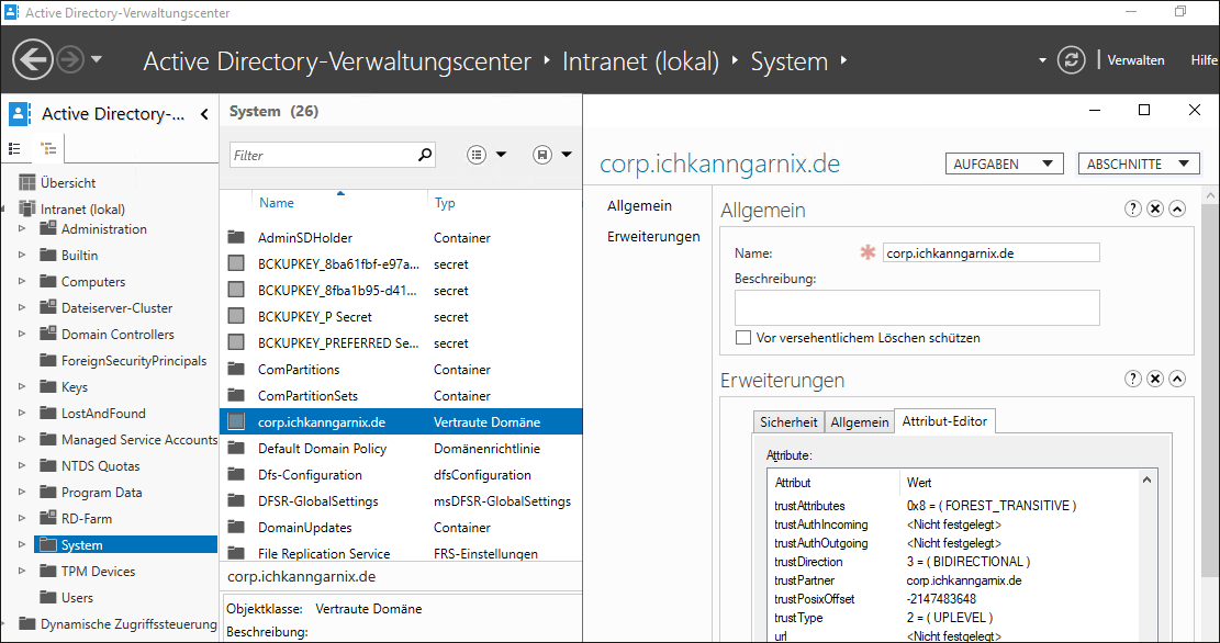 »Trusted Domain Object« für die Gesamtstruktur »corp.ichkanngarnix.de«