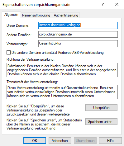 Konfiguration der Vertrauensstellungsoptionen zum Aktivieren der AES-Verschlüsselung