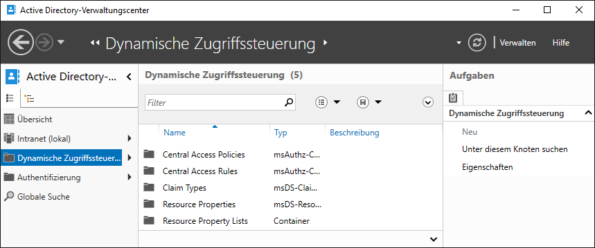 Möglichkeit zur Einrichtung der »Dynamischen Zugriffssteuerung«