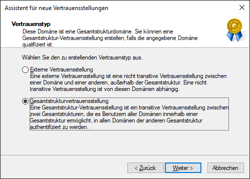 Auswahl des Vertrauenstyps im Assistenten