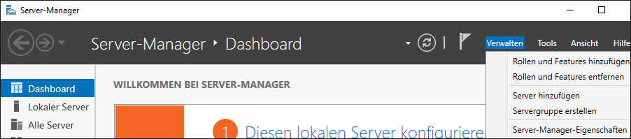 Server-Manager – Hinzufügen von Rollen und Features