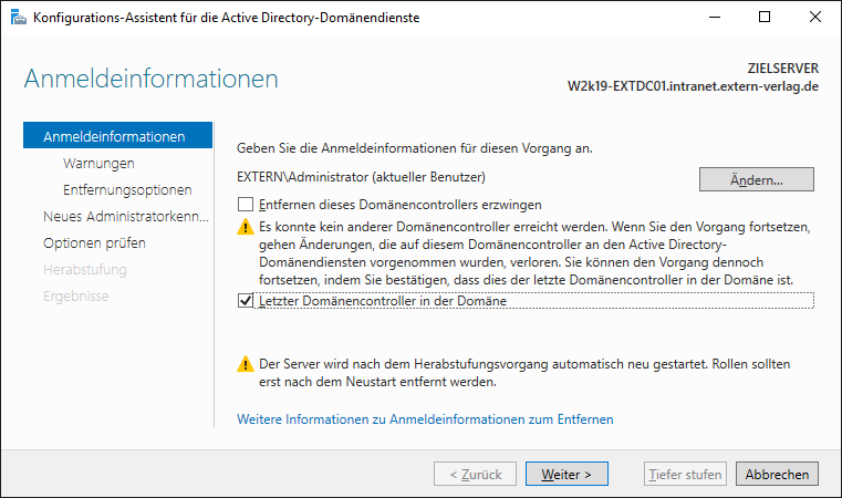 Die Auswahl des letzten DCs in der Domäne