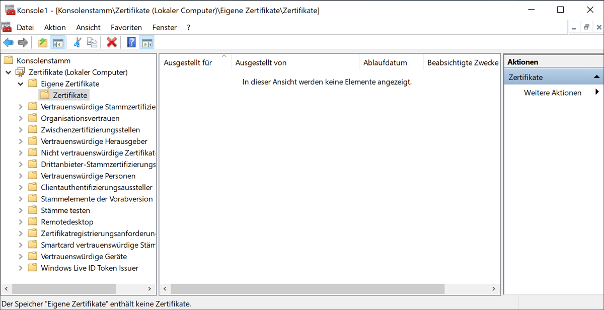 Die »Zertifikate«-Konsole