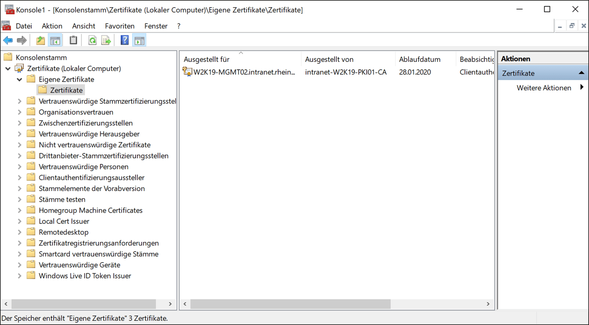 Ausgestelltes Zertifikat