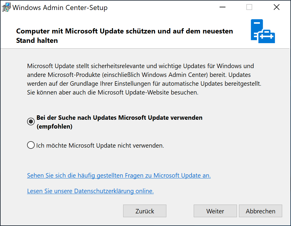 »Windows Update«-Konfiguration während der Installation