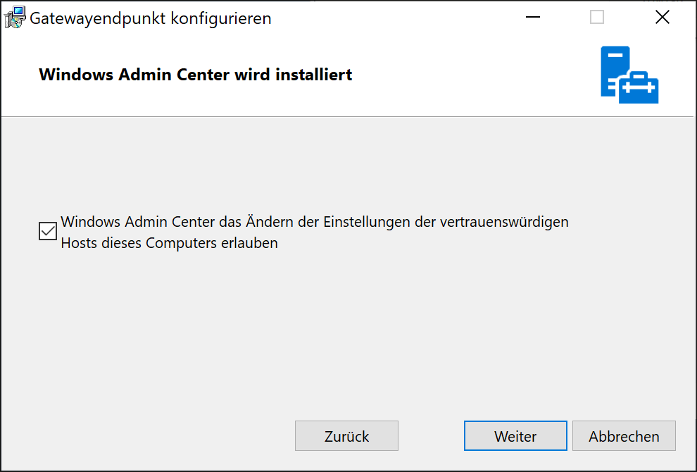 Option zum Anpassen der vertrauenswürdigen Hosts