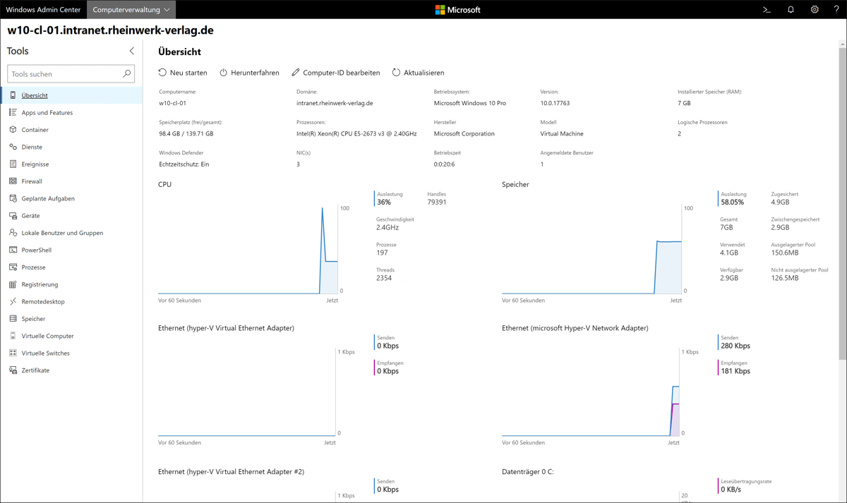 Serverübersicht im Windows Admin Center