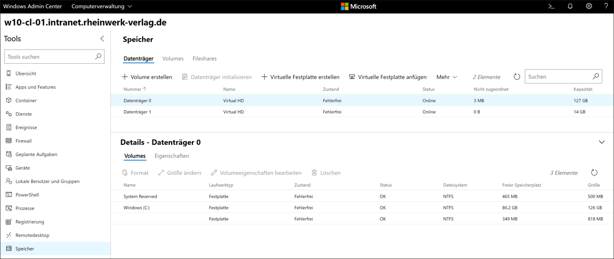 Windows Admin Center Datenträgerverwaltung