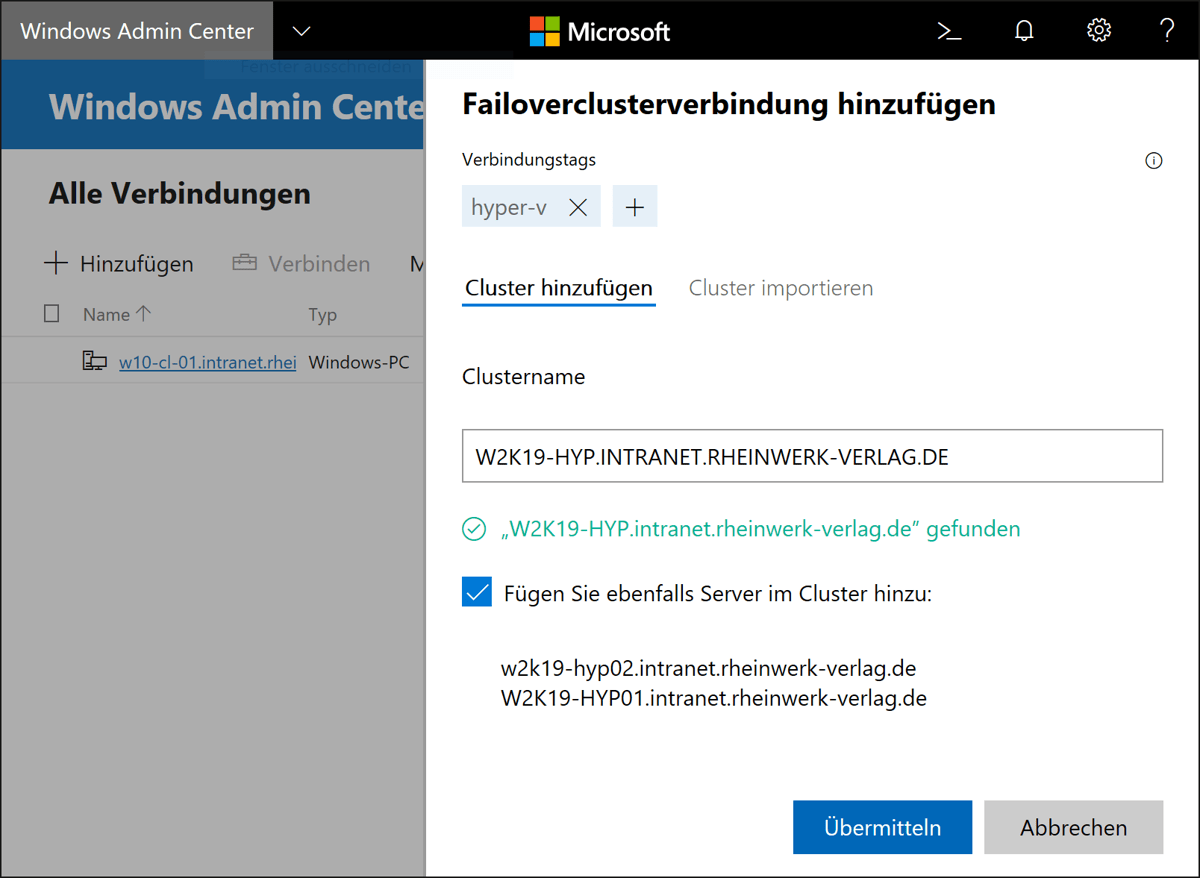 Einbinden von Failoverclustern