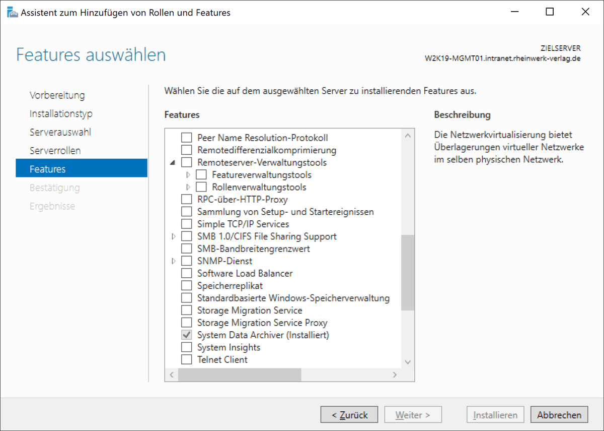 Installation der Verwaltungstools im Server