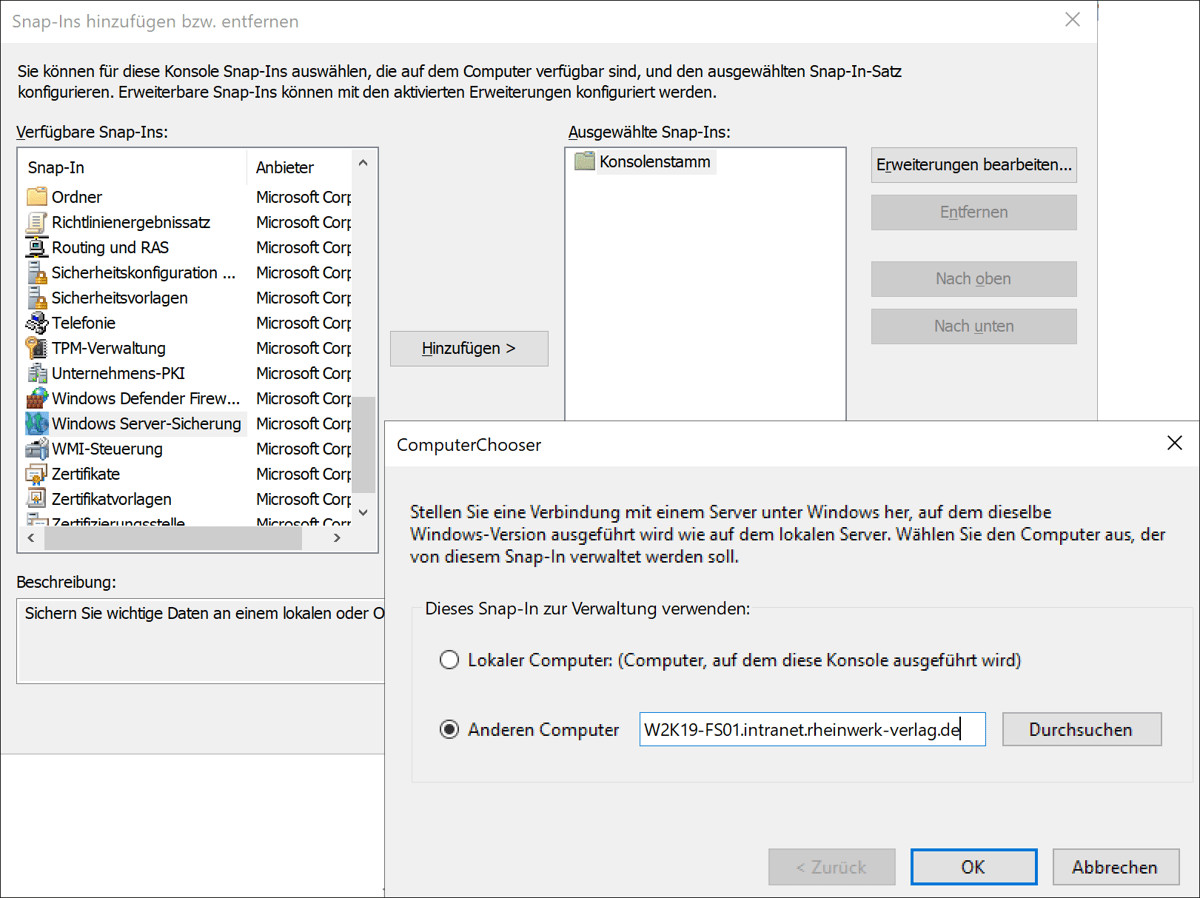 Windows Server-Sicherung – Remoteverbindung herstellen