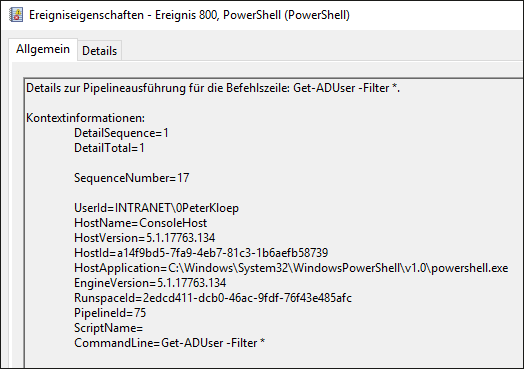 So wird die Ausführung eines PowerShell-Cmdlets protokolliert.