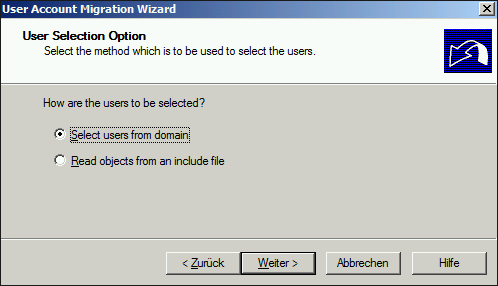 Geben Sie an, wie die zu migrierenden Nutzer selektiert werden sollen.