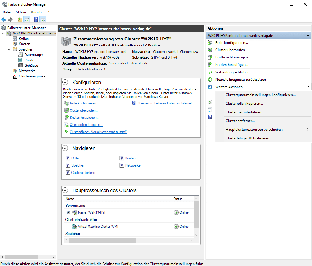 Clusterquorumeinstellungen im Failovercluster-Manager