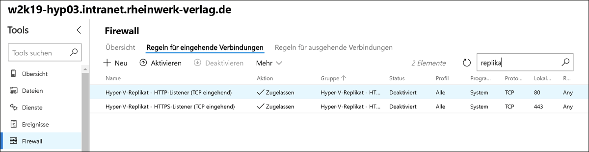 Passen Sie die Firewall für die Hyper-V-Replikation am besten im Windows Admin Center an.