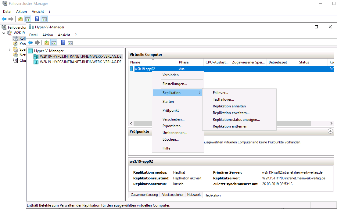 Hyper-V-Replika – das Kontextmenü »Replikation« auf dem Replikaserver