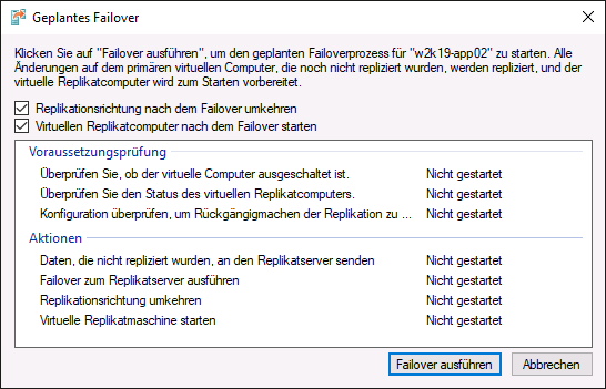 Auswahlmenü für den geplante Failover