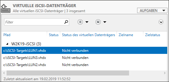 Resultat des Erstellens von drei Datenträgern