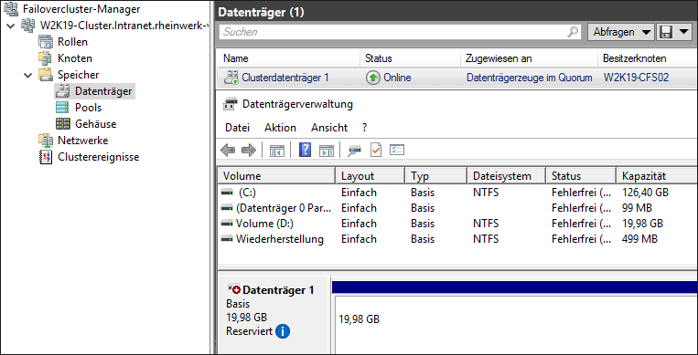 Ansicht der Datenträgerverwaltung für den Nicht-Besitzerknoten