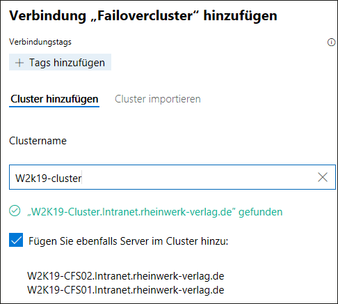 Hinzufügen des Failoverclusters zum Windows Admin Center