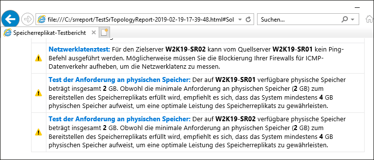 Ausgabe des Reports vom Topologietest