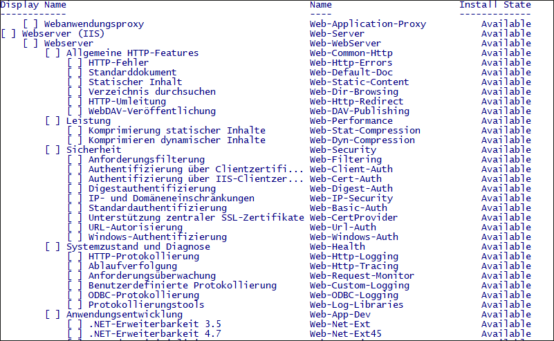 Ein Teil der Rollen der »Webserver«-Rolle